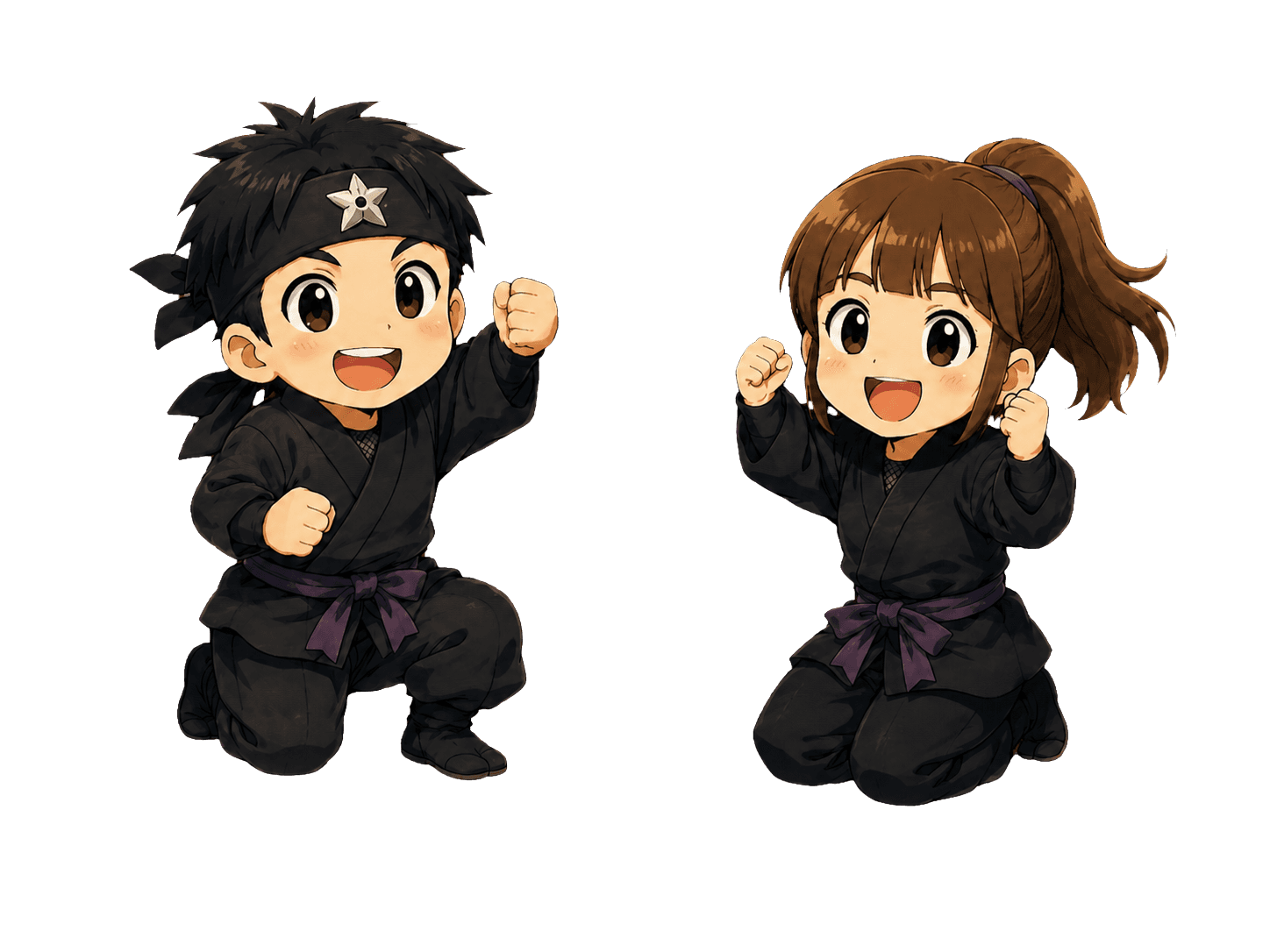 講座への挑戦を呼びかける二人のこども忍者